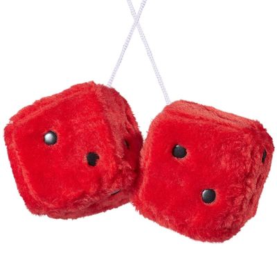 JSCARLIFE Fuzzy Plush Dice 2.95, Retro Square Plush Hanging Mirror Fuzzy Dices for Car Interior Ornament Decoration (Red)