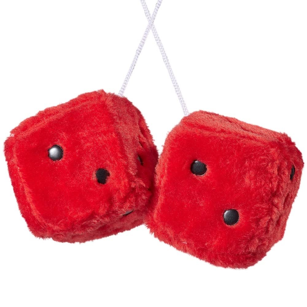 JSCARLIFE Fuzzy Plush Dice 2.95, Retro Square Plush Hanging Mirror Fuzzy Dices for Car Interior Ornament Decoration (Red)
