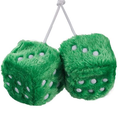 JSCARLIFE Fuzzy Plush Dice 2.95, Retro Square Plush Hanging Mirror Fuzzy Dices for Car Interior Ornament Decoration (Green)