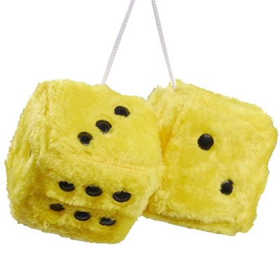JSCARLIFE Fuzzy Plush Dice 2.95, Retro Square Plush Hanging Mirror Fuzzy Dices for Car Interior Ornament Decoration (Yellow)