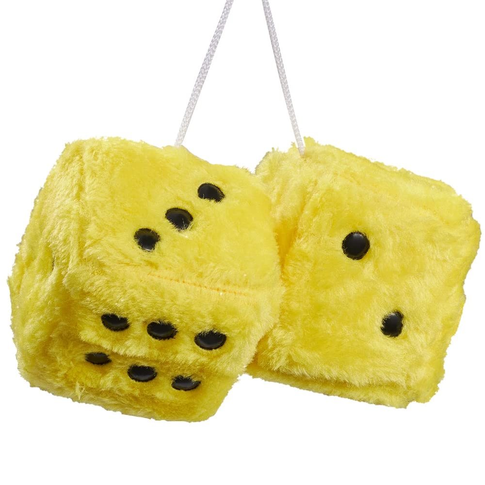 JSCARLIFE Fuzzy Plush Dice 2.95, Retro Square Plush Hanging Mirror Fuzzy Dices for Car Interior Ornament Decoration (Yellow)