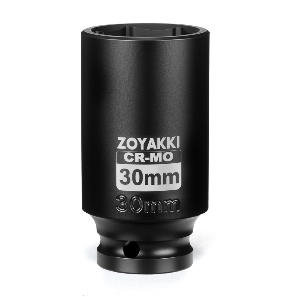 ZOYAKKI 1/2" Drive x 30 mm Deep 6 PT Impact Socket, CR-MO,1/2-inch Drive 6 Point Axle Nut Socket for Easy Removal of Axle Shaft Nuts (Metric 30MM)