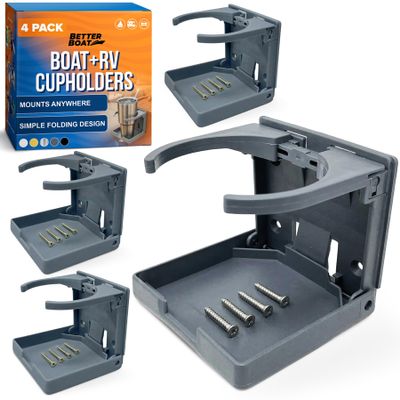 Boat Cup Holder 4 Pack Folding Drink Holders Wall Mount for Boat RV Pontoon Motorhome, Weather Resistant Gray Marine Cup Holders - Better Boat