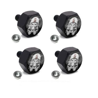 SIMPLE KITCHEN MEALS 4 Black Billet Hex License Plate Frame Tag Bolts Skull Piston - 196 Style 333-6824