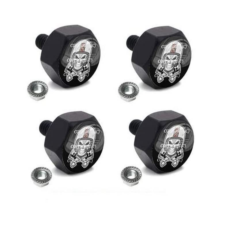 SIMPLE KITCHEN MEALS 4 Black Billet Hex License Plate Frame Tag Bolts Skull Piston - 196 Style 333-6824