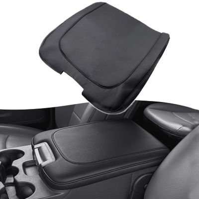 NLQR Center Console Replacement Cover Compatible with Dodge Ram 1500/2500/3500 Classic 2013-2018, Black Microfiber Leather Armrest Lid Accessories,Jump Seat Only, Black Stitching