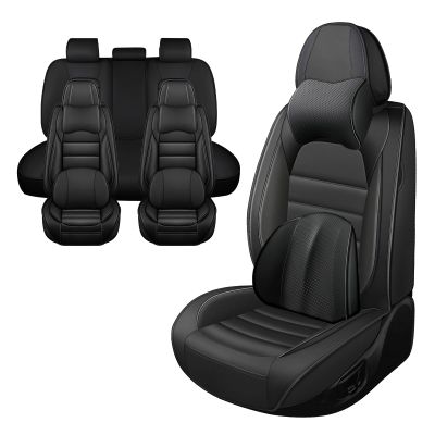 Iceleather Luxury Car Seat Covers for Chevrolet Equinox 2005-2025,Waterproof Soft Breathable PU Leather Seat Cover with Storage Pockets(Classic Black,Full Set with Pillow)