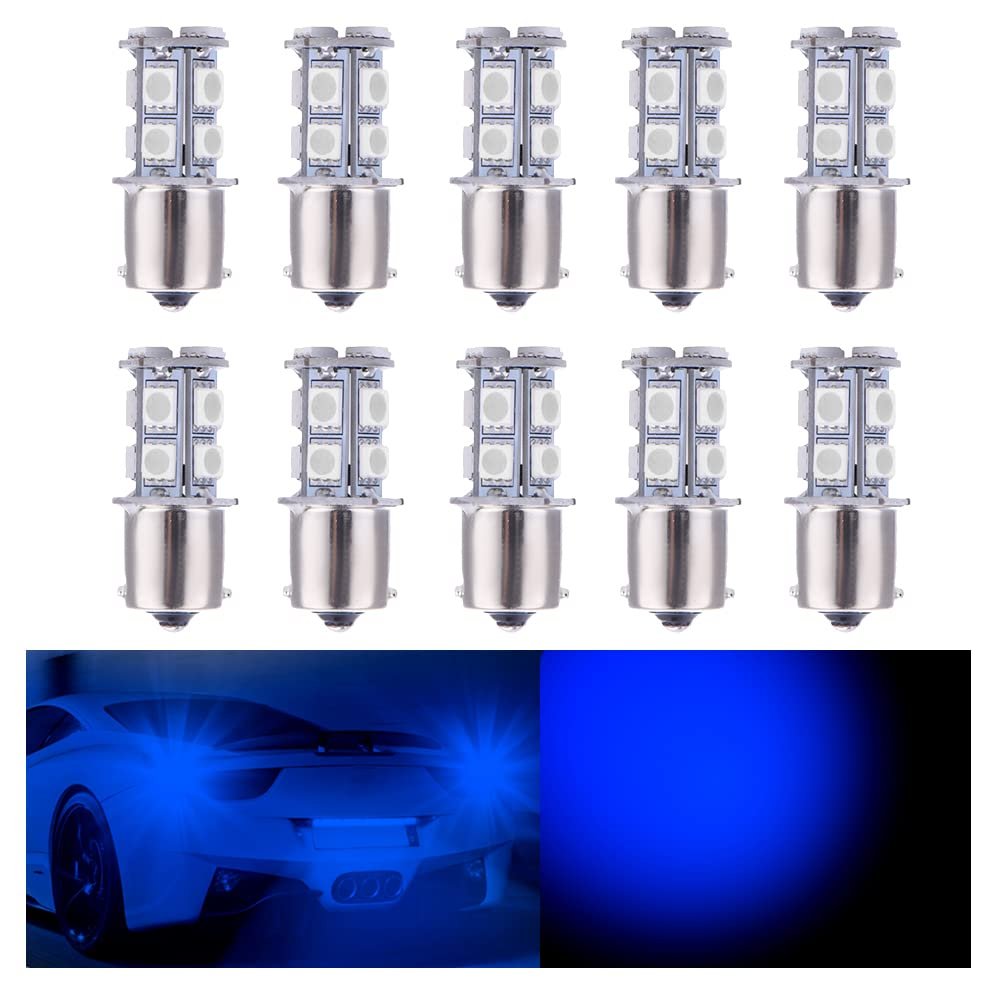 OtpOutopa Car Tail Light LED Bulbs 1156 BA15S 1141 1073 1095 1003 7506 Base 13SMD 5050 LED Replacement for Car Interior RV Camper Brake Turn Bulb Backup Lamp Parking Side Marker Lights (Blue,10PCS)