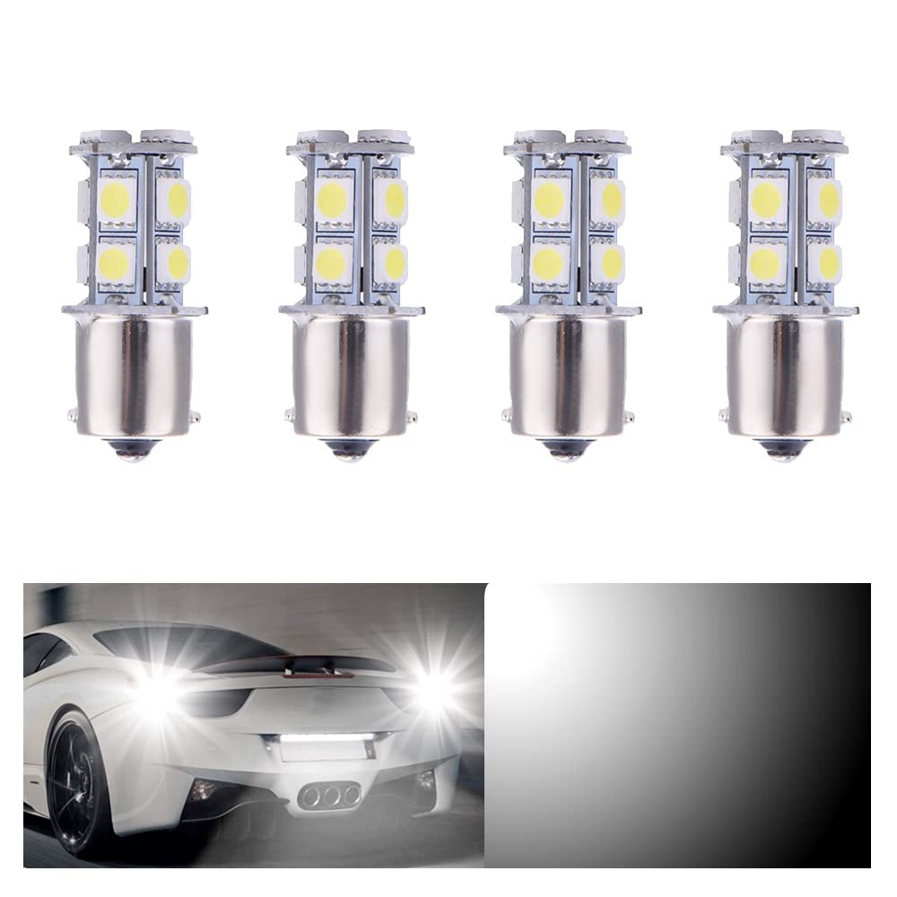 OtpOutopa Car Tail Light LED Bulbs 1156 BA15S 1141 1073 1095 1003 7506 Base 13SMD 5050 LED Replacement for Car Interior RV Camper Brake Turn Bulb Backup Lamp Parking Side Marker Lights (White,4PCS)