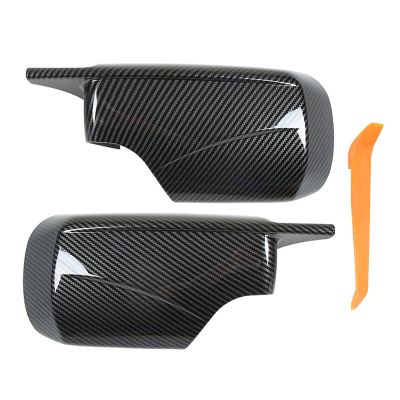 Aramox Side Mirror Covers Fit for 3 Series E46 Sedan 1998?2005, Horn Left Right Side Door Rearview Mirror Covers (Carbon Fiber )