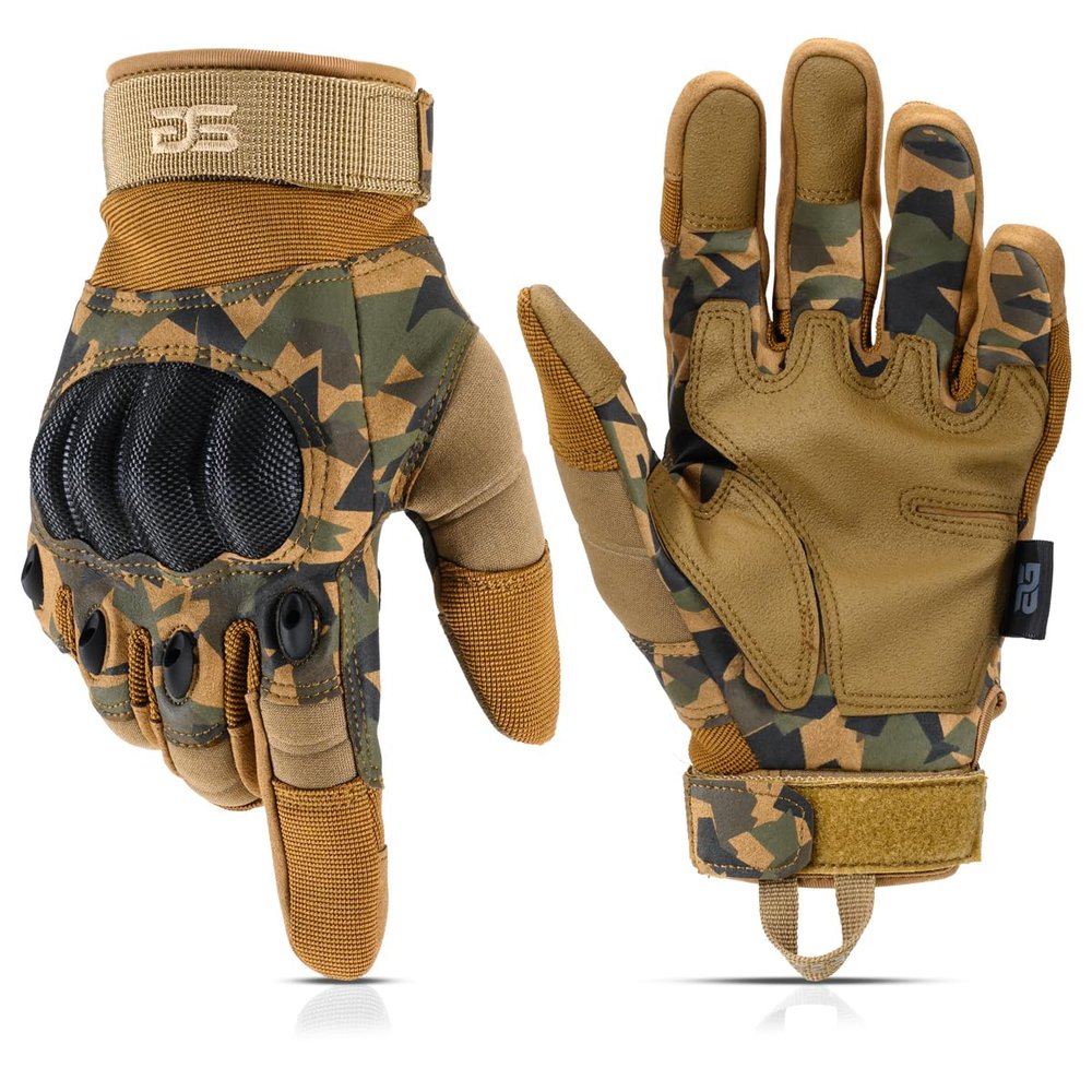 Glove Station Gloves for Men Touchscreen Utility Gear with Hard Knuckle Protection Used in Motorcycle, Airsoft, & Outdoor Work Camouflage - Hard Knuckle Large