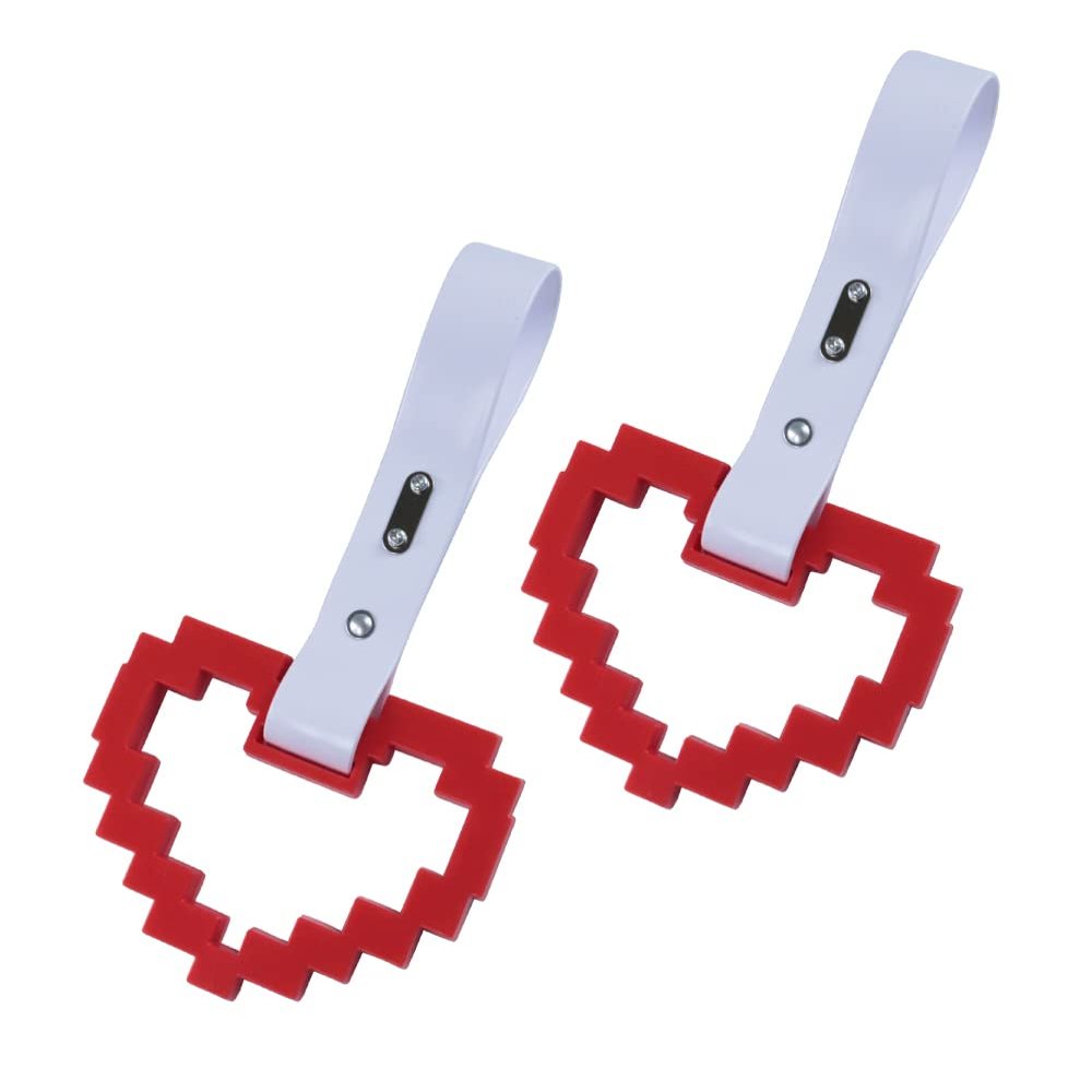 JDM TSURIKAWA White-Red Masic Heart Ring Subway Train Bus Handle Strap Charm Drift 2PCS