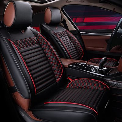 Jialuode Custom Car Seat Covers Fit for LAN_d Roo#ver Discovery Sport 2014-Present 5-Seat Full Set All Weather PU Leather Front Rear Seat Protector with Waterproof Airbag Standard Edition Black Red