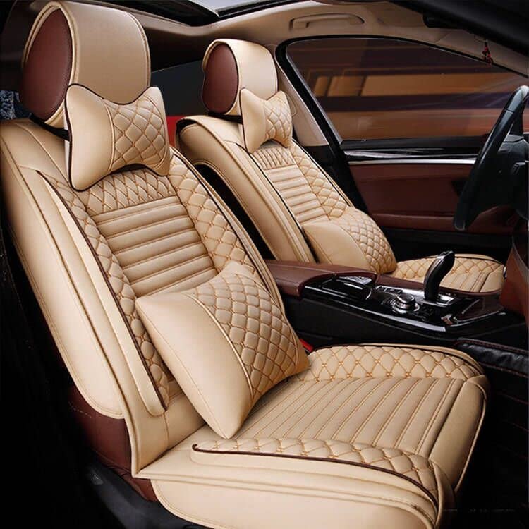 Jialuode Custom Car Seat Covers Fit for Re naul#t Kadjar 2015-Present 5-Seat Full Set All Weather PU Leather Front Rear Seat Protector with Waterproof Airbag Deluxe Edition Beige