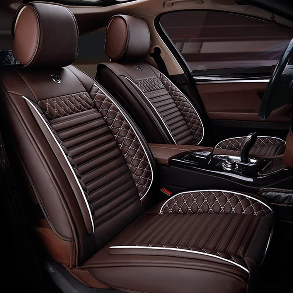 Jialuode Custom Car Seat Covers Fit for Meer CEE#des-Benz CLK 63AMG 1999-2009 5-Seat Full Set All Weather PU Leather Front Rear Seat Protector with Waterproof Airbag Standard Edition Coffee