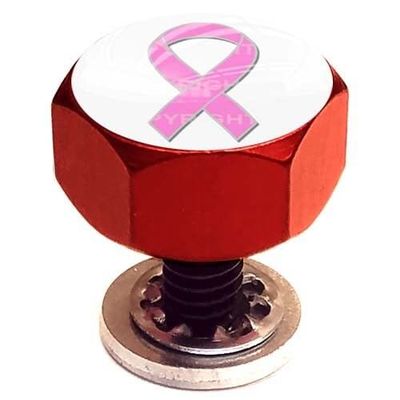 Red Hex Billet Aluminum Seat Bolt for 96-17 Harley + Pink Ribbon Fight W Style-9856-64