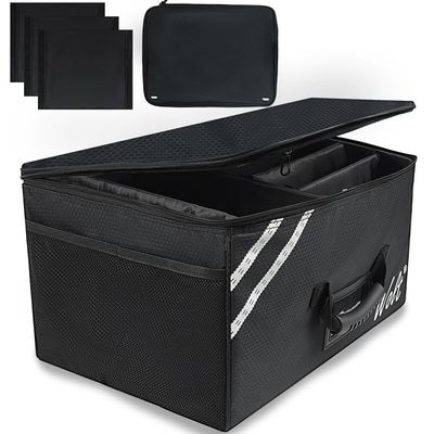 WOLT Car Trunk Organizer with Lid, Collapsible Multi Compartment SUV Organizer with Non-Slip Base Adjustable Straps, Durable Car Organizer and Storage for SUV, Sedan, Truck (Black)