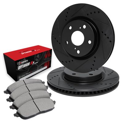 R1 Concepts Rear Brake Kit Fits 2011-2014 Porsche Cayenne| Optimum Oep Brake Pads and Drilled Slotted Brake Rotors| 14.1" Rear Rotor