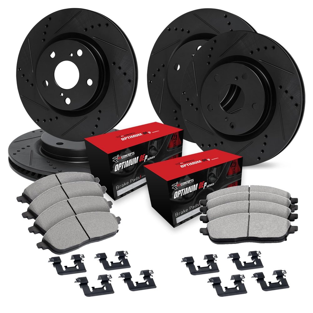 R1 Concepts Front and Rear Brake Kit Fits 2011-2014 Porsche Cayenne| Optimum Oep Pads, Drilled Slotted Rotors| Hardware| 14.0" Front & 13.0" Rear