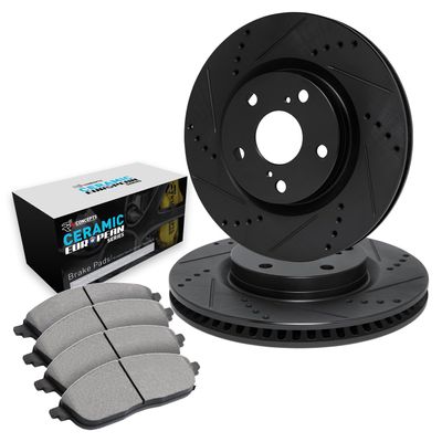 R1 Concepts Rear Brake Kit Fits 2011-2018 Porsche Cayenne| Euro Ceramic Brake Pads and Drilled Slotted Brake Rotors| 14.1" Rear Rotor