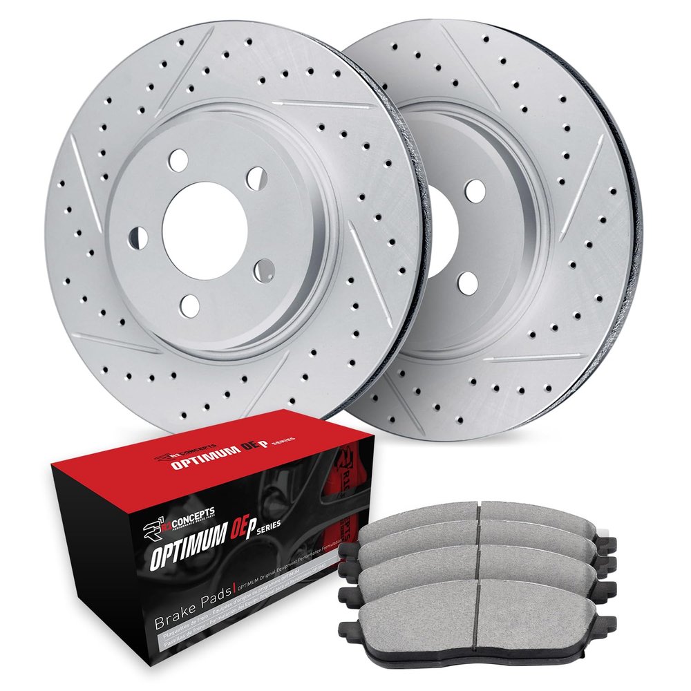 R1 Concepts Front Brake Kit Fits 2011-2014 Porsche Cayenne| Optimum Oep Brake Pads and Drilled Slotted Brake Rotors| 14.0" Front Rotor