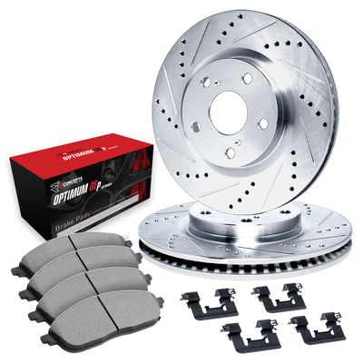 R1 Concepts Rear Brake Kit Fits 2011-2014 Porsche Cayenne| Optimum Oep Pads, Drilled Slotted Rotors| Hardware| 13.0" Rear Rotor