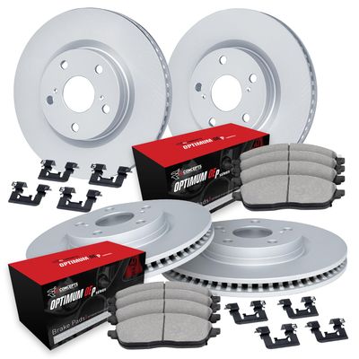 R1 Concepts Front and Rear Brake Kit Fits 2008 Porsche Cayenne| Optimum Oep Pads, Blank Rotors| Hardware| 14.5" Front & 14.1" Rear