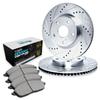 R1 Concepts Front Brake Kit Fits 2011-2014 Porsche Cayenne| Euro Ceramic Brake Pads and Drilled Slotted Brake Rotors| 14.0" Front Rotor view 1