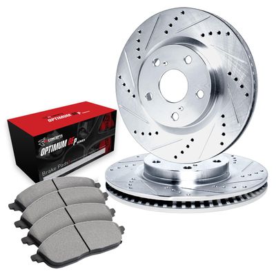R1 Concepts Front Brake Kit Fits 2011-2018 Porsche Cayenne| Optimum Oep Brake Pads and Drilled Slotted Brake Rotors| 16.0" Front Rotor