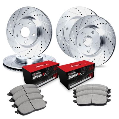 R1 Concepts Front and Rear Brake Kit Fits 2011-2014 Porsche Cayenne| Optimum Oep Brake Pads and Drilled Slotted Brake Rotors| 14.0" Front & 13.0" Rear