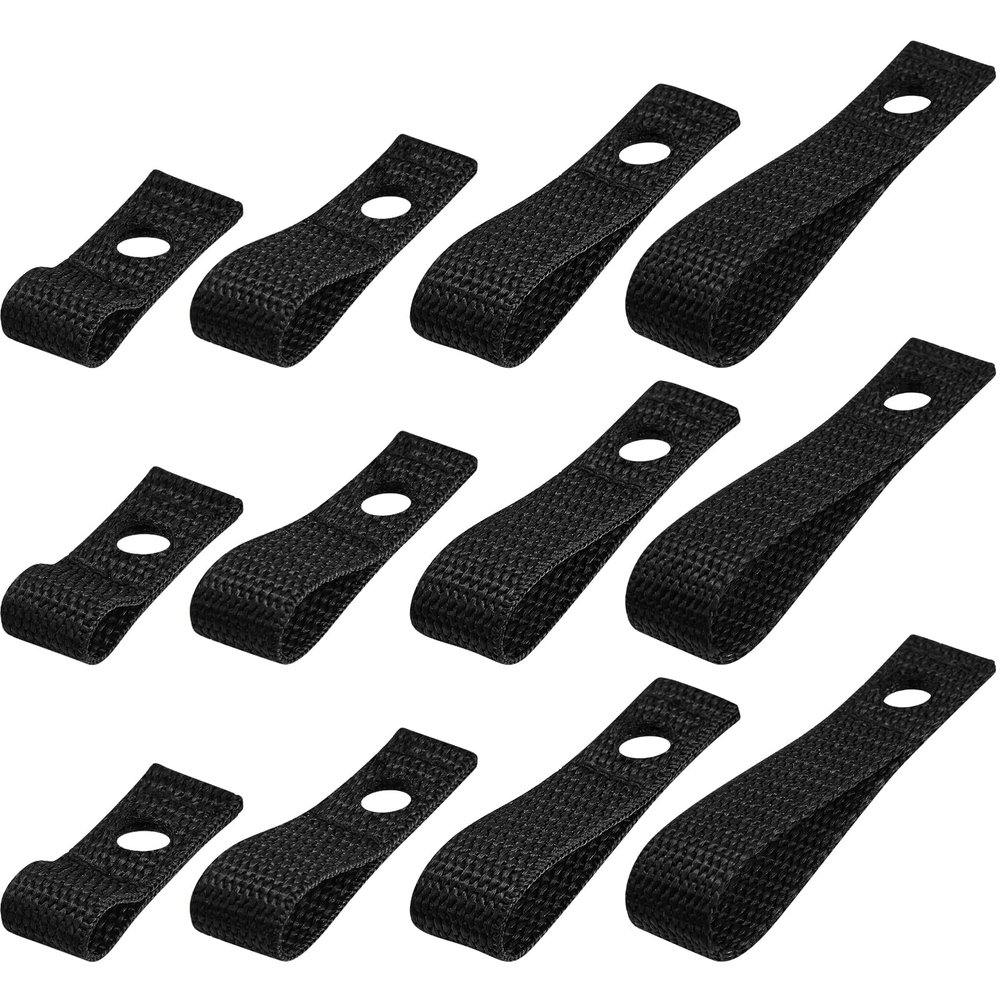 Patelai 12 Pcs Soft Loops Motorboat Cleats Quick and Secure Nylon Strap Tie Down Hood Loop Strap for Docking Bumper, 1.8'' 2.3'' 2.8'' 3.3'' Long 0.6'' Wide(Black)