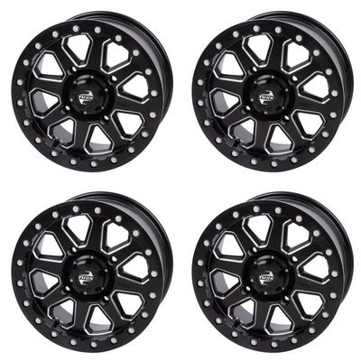 (4 Pack) 4/137 Tusk Uinta Beadlock Wheel 14x7 5.0 + 2.0 Milled/Black For KAWASAKI PRAIRIE 300 4X4 1999-2002