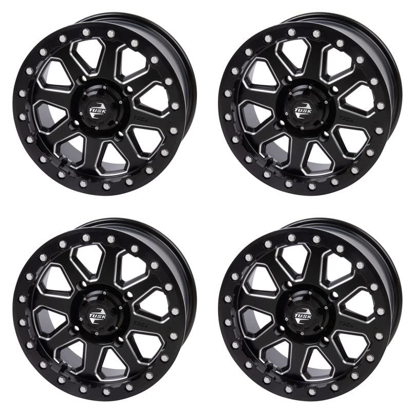 (4 Pack) 4/137 Tusk Uinta Beadlock Wheel 14x7 5.0 + 2.0 Milled/Black For KAWASAKI PRAIRIE 300 4X4 1999-2002