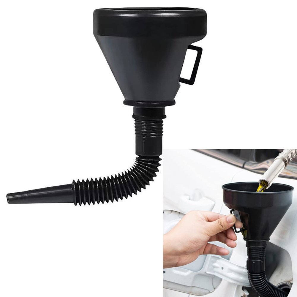 Portable Large Refueling Funnel with Filter Mesh Car Motorcycle 2 in 1 Refueling Funnel Engine Oil Fuel Filter Plastic Rubber Funnel Refueling Tool Universal
