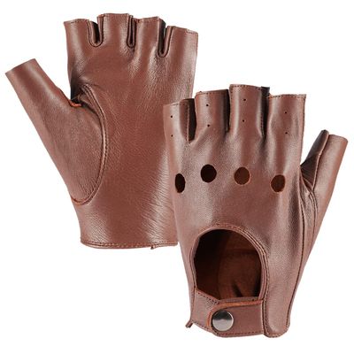 MGGMOKAY Mens Fingerless Leather Driving Gloves Half Finger Motorcycle Sheepskin Unlined Gloves Punk,Saddle,M