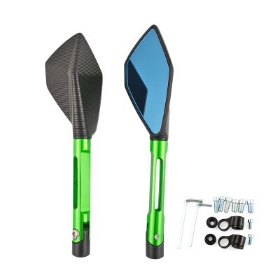 SHECOS Universal Motorcycle Mirrors Blue Glass Anti-Vertigo Moto Accessories CNC Rearview Side Mirrors Mounting Tool Bolts 8mm 10mm (Color : Green)