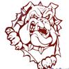 Bulldog Bursting Through Red Vinyl Car Decal Sticker view 1