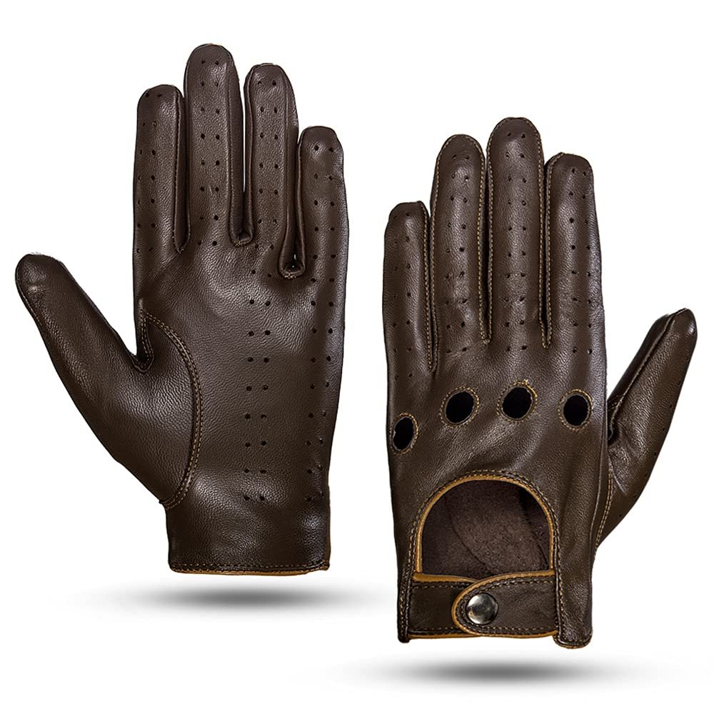 MGGM collection Mens Touchscreen Leather Driving Gloves Unlined,BrownCamel,XX-Large
