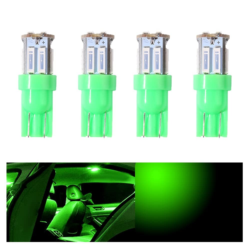 OtpOutopa 194 LED Bulb License Plate Lights T10 7020 10SMD Chipsets 161 168 192 193 2825 W5W Bulbs Error Free Fit for Car Dome Side Signs Door Indicator Courtesy Trunk Lights (Green,4PCS)