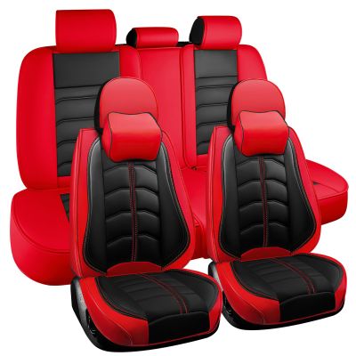 JARMAY Car Seat Cover for Infiniti G37 2008-2013, Durable Wear Resistant Waterproof Seat Cover, Breathable No Odor Premium Leather Vehicle Interior Accessories.(Luxury 5 Seats,Black Red)