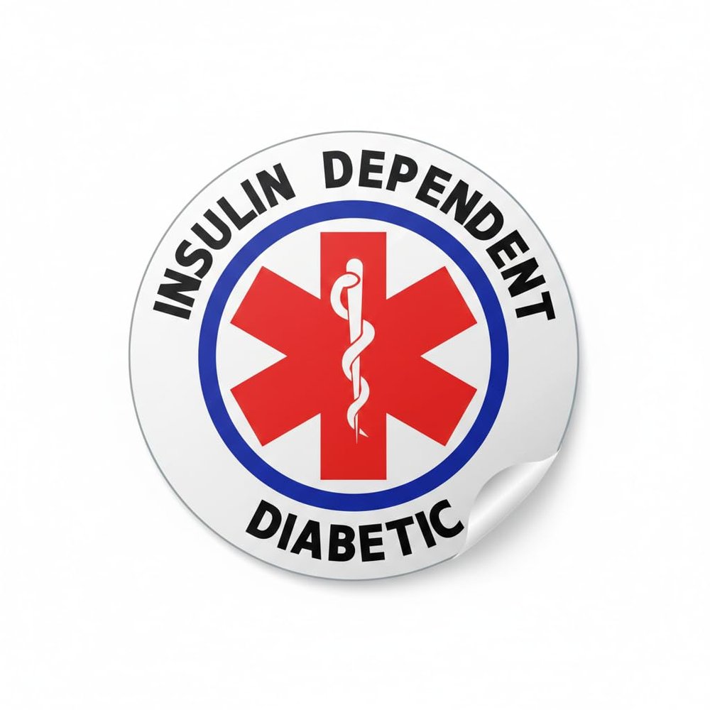 Insulin Dependent Diabetic Medical Alert Stickers 2 Pack Waterproof Vinyl Decals for Bumper, Laptop, Phone Case, Helmet High Visibility Safety Alert Sign