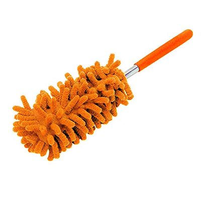 Microfiber Mini Duster Cleaning Brush Dust Cleaner Hand Duster Extendable Handle Soft Fans for Indoor Home Ceiling Cleaning (Orange)