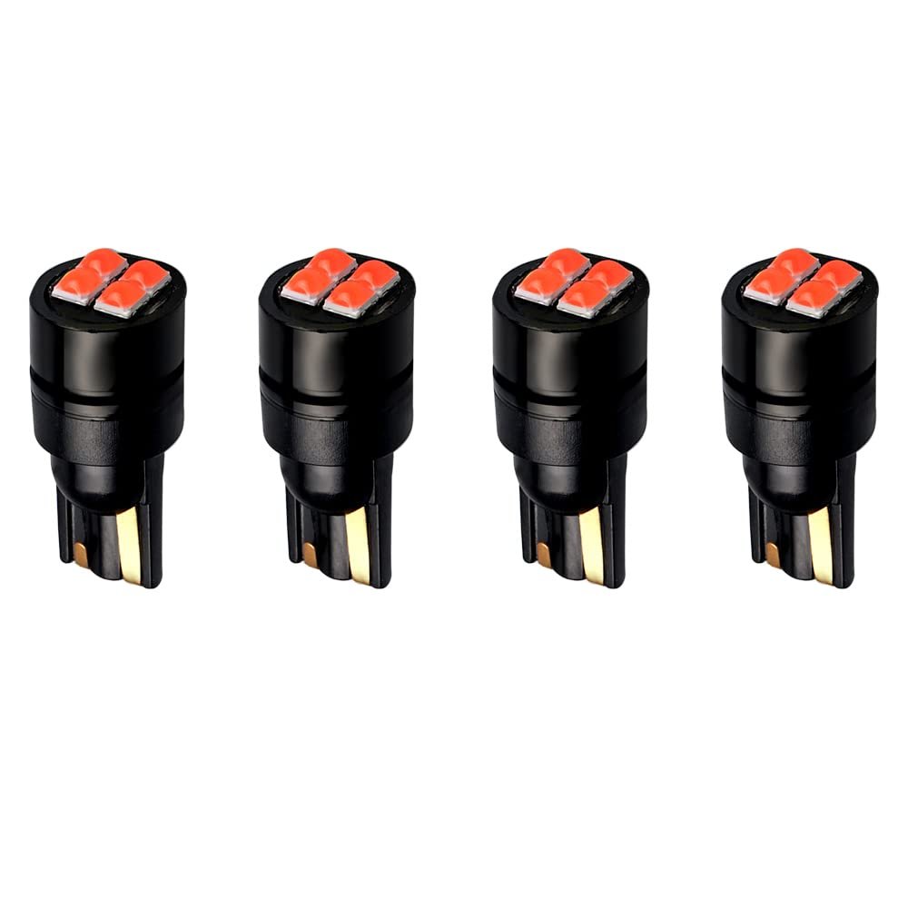 OtpOutopa 194 LED Bulb License Plate Lights T10 3030 4SMD Chipsets 161 168 192 193 194 2825 W5W Bulbs Canbus Error Free Fit for Car Dome Map Door Reading Courtesy Trunk Lights DC 12V (Red,4PCS)