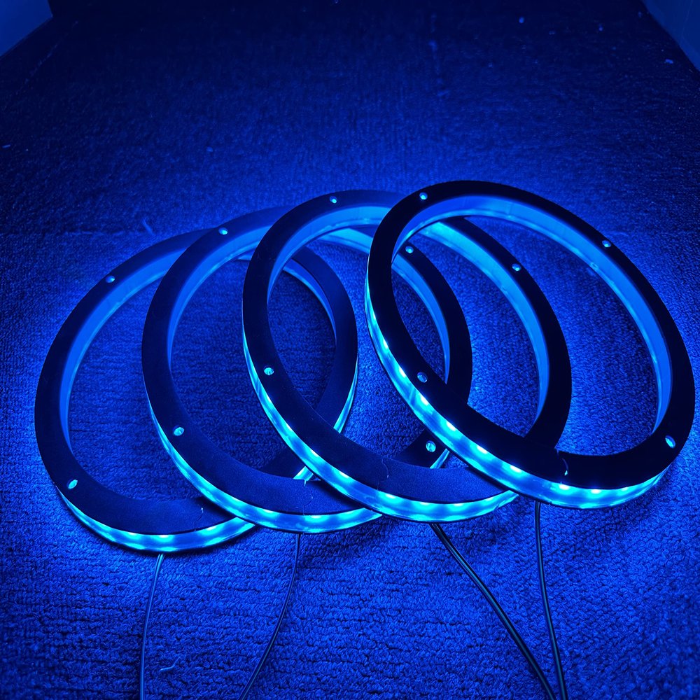 4PCS 8" RGB Car LED Speaker Ring Lights Coaxial Speaker Lights Music Dance Decorative Light Kit Multiple Spacer Ring Light Bluetooth App/RF Remote Control