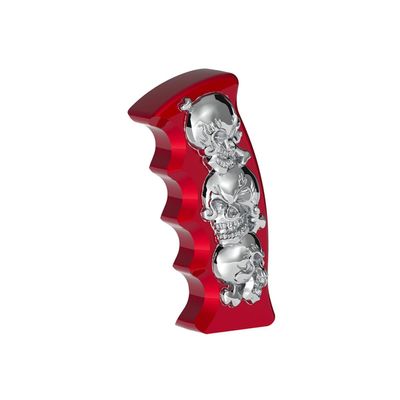United Pacific 70815B Gearshift Knob Aluminum, Thread On, Pistol Grip, Candy Red, with Chrome Skulls