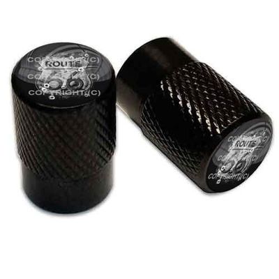 2 Black Billet Aluminum Knurled Tire Air Valve Stem Caps for Route 66 Shot 051 Model-PYT-8888-1116