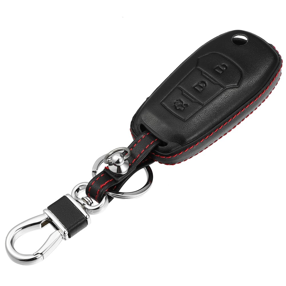 X AUTOHAUX Faux Leather 3 Button Car Key Fob Case Cover for Ford F-150 F-250 F350 2015-2020 F-450 F-550 2018 2019 for Ranger 2019 Explorer 2016 2017 Ecosport 2018 2019 with Key Rings Black