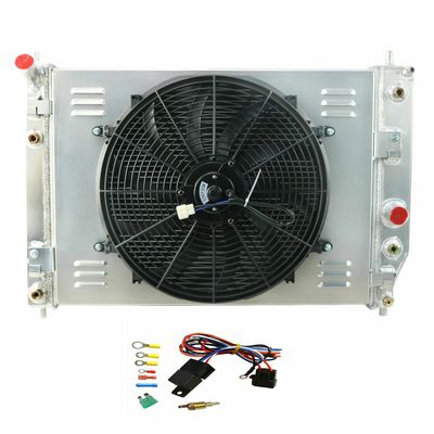 HKAUTOPART Radiator for 2003-2013 Chevy Corvette SSR 6.0L 6.2L 7.0L V8 Gas & 2008 2009 Saab 9-7x 5.3L 6.0L V8, 4 Row Full Aluminium Radiator + 16 Inch Fan + Shroud + Thermostat Relay Kit