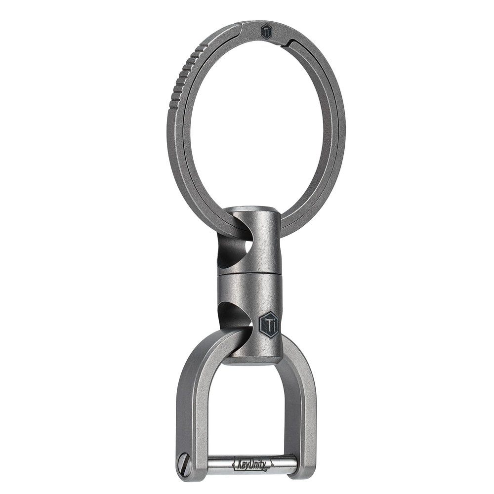 KeyUnity KM13 Swivel Keychain with D Ring Key Shackle, Titanium Rotatable Key Organizer (M Silver)