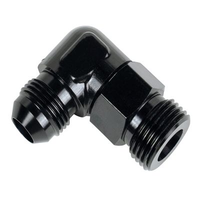 DERALE Fitting, Adapter, 90 Degree, 8 an Male to 7/8-14 in NPT Male O-Ring, Aluminum, Black Anodized, Each
